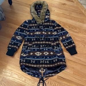 Southwestern Wool coat sold at the Buckle by Buffalo outerwear Sz L brown Aztec